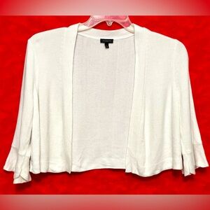 Talbots White Crop Short Cardigan Open Front 3 Quarter Ruffle Sleeve Large